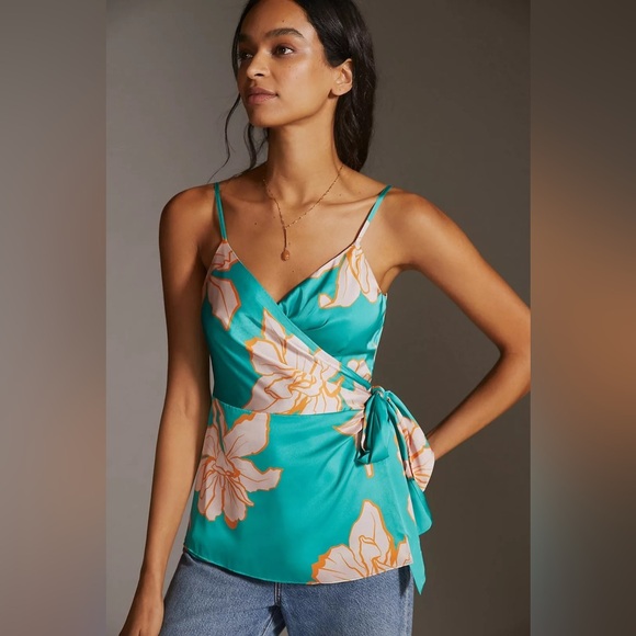 Anthropologie Tops - Anthropologie NWT Hutch real orange floral tropical wrap tank - S